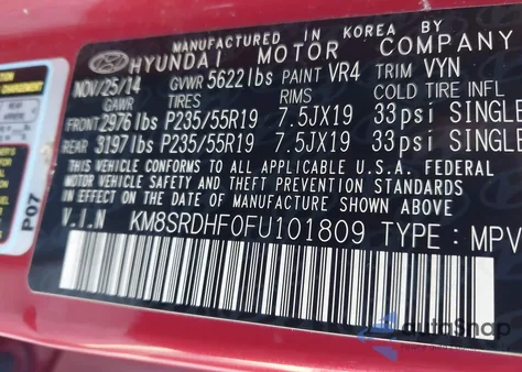 2015 Hyundai Santa Fe Limited из США, поврежденный, VIN KM8SRDHF0FU101809